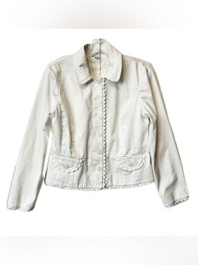 Harold’s White Cropped Jacket Womens Medium Scalloped Button Front Blazer